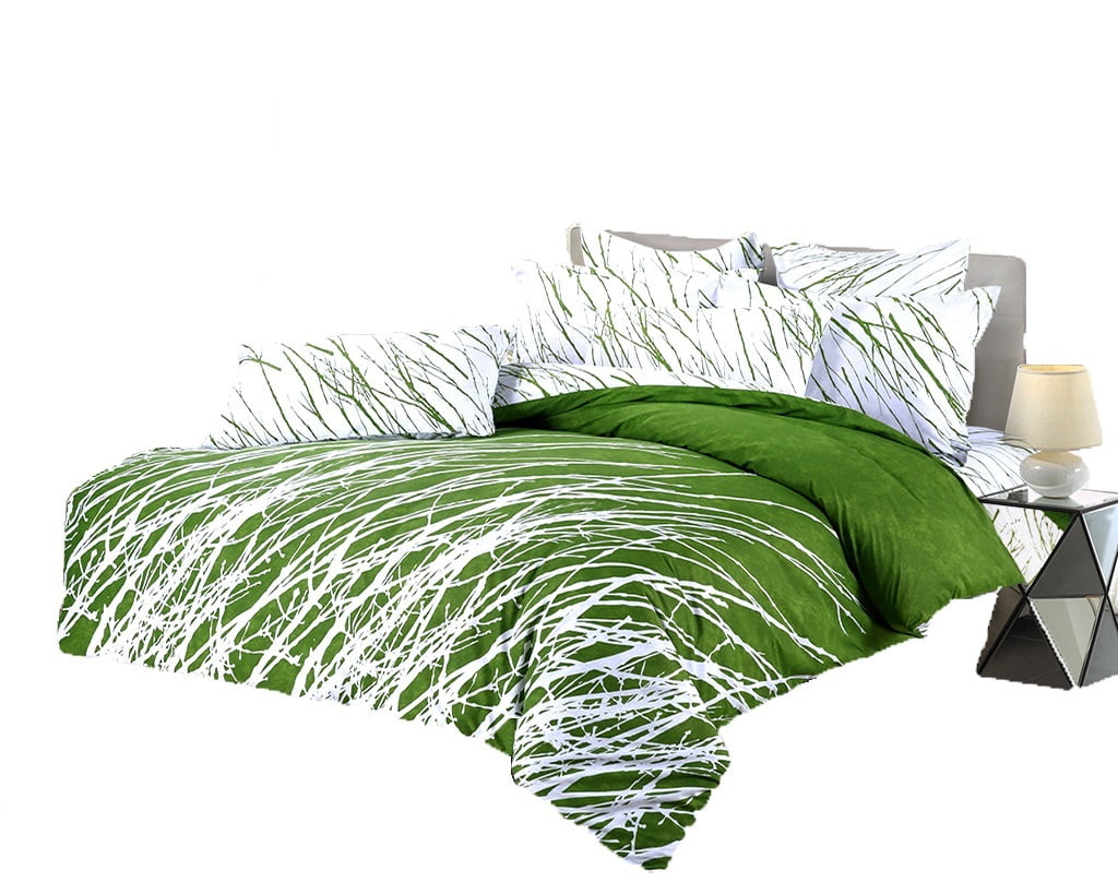 Swanson Beddings Tree Branches Reversible 3-Piece Cotton Bedding Set: Duvet Cover and Two Pillow Shams Green Full Size (No Comforter Included)