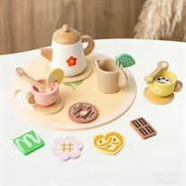 ChicYu Simulated Tea Set Pretend Play Set Wooden Toy Tea Set with Tray Safe and Durable for Kids Pretend Tea Party Role Playing