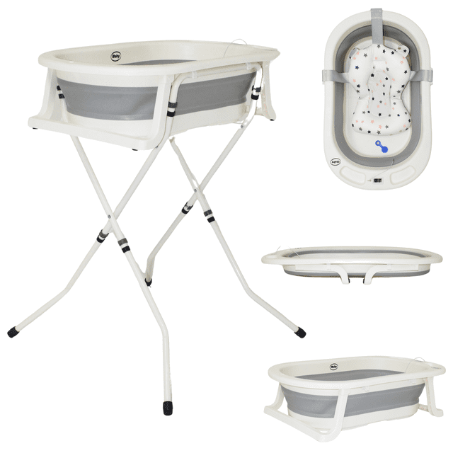 Bañera Tina Plegable Para Bebé Con Base Ibaby Santorini Rosa gris