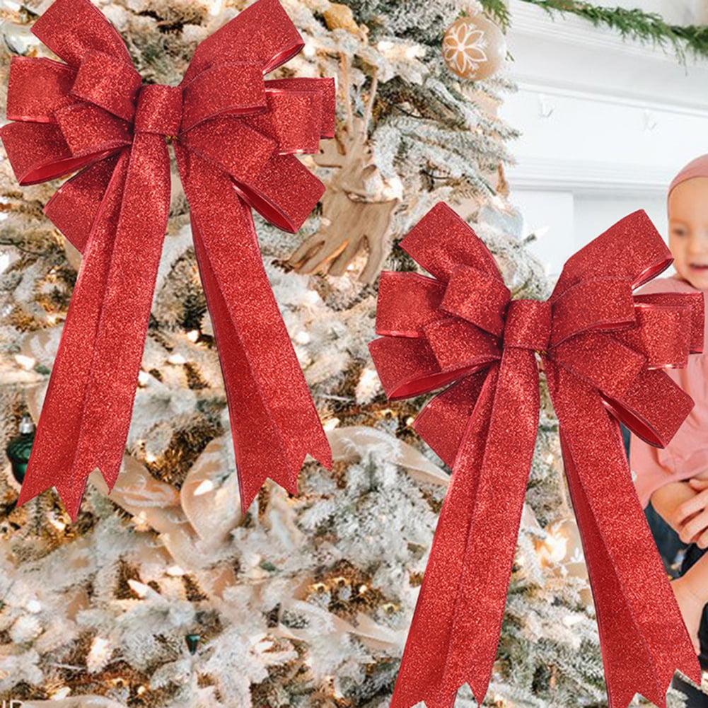 6pcs Large Wired Red Bow - 16*10" - Christmas Wreath Bow - Great for Large Gifts - Indoor/Outdoor - Christmas Bow Door Ornament Christmas Gift Ornament Garland Decoration