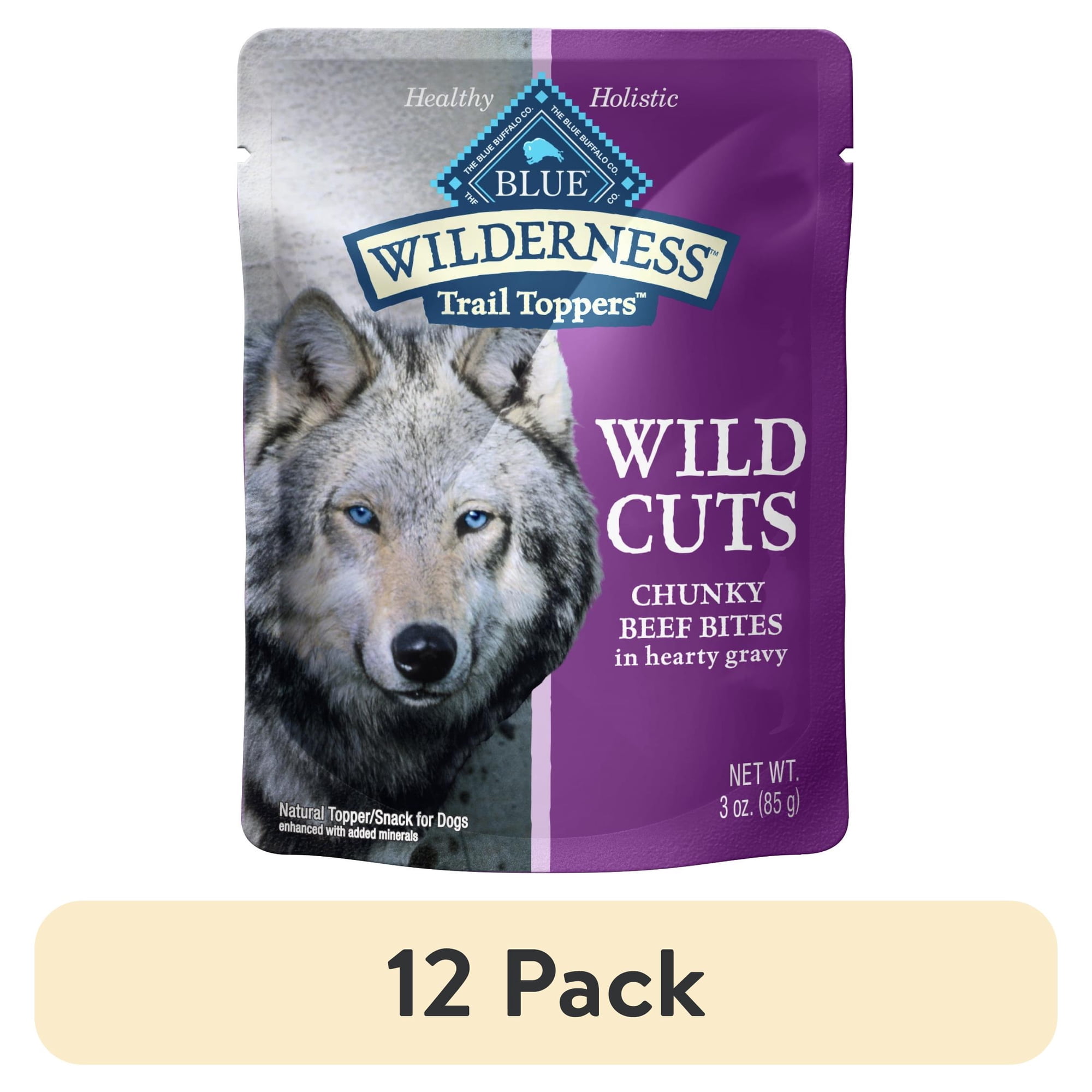 (12 pack) Blue Buffalo Wilderness Trail Toppers Wild Cuts Wet Dog Food, Grain-Free, Beef, 3oz Pouch