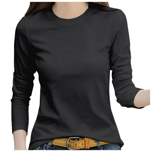 Women's Ribbed Long Sleeve Crewneck T-Shirt Casual Slim Fit Basic Knit Top Comfortable Stretch Fitted Shirt Soft Breathable Fabric
