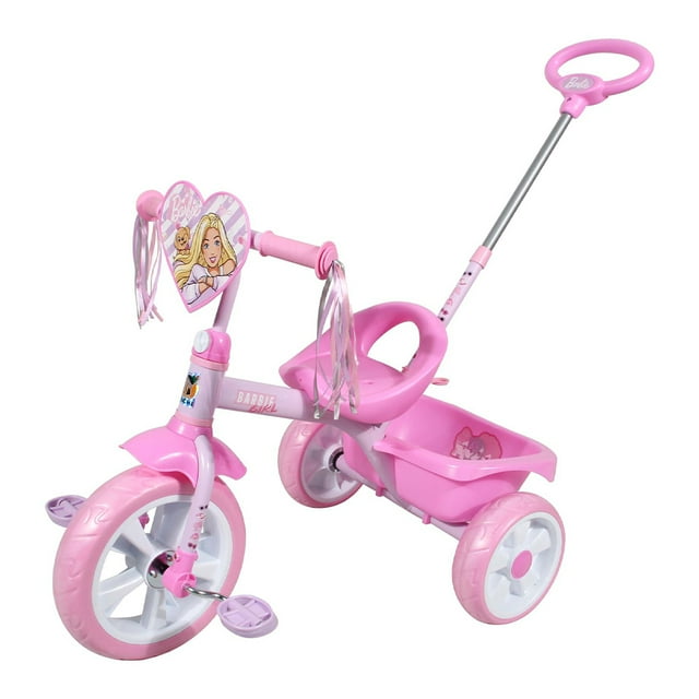 Triciclo Apache Barbie Grande Deluxe con Barra de Empuje Rosa