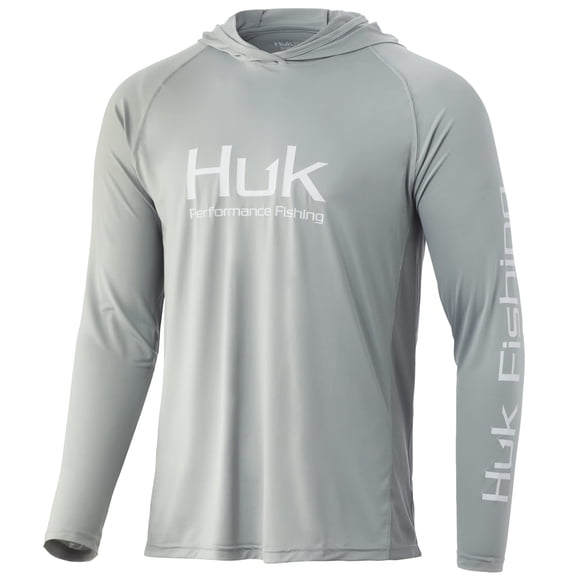HUK Men's Standard Pursuit Hoodie | Performance Long-Sleeve Shirt +30 UPF, Overcast Grey, XX-Large