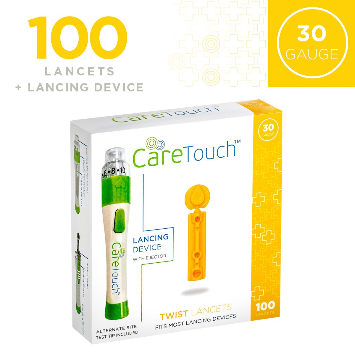 Care Touch 30 gauge Lancets and Lancing Device (100 Lancets + Lancing Device)