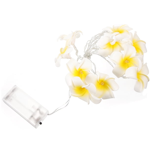 Guirnalda de luces LED artificiales de plumeria de 1,5 m, 10 luces LED con efecto estrellado, funciona con pilas, ideal para decoración de bodas, cumpleaños y fiestas (blanco cálido).