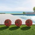 thumbnail image 3 of Ensemble de 2 Arbres Topiaires Roses Rouges Artificiels – Fleurs et Feuillage PE Réalistes Résistants aux UV, Tiges en Plastique Durables, Pointes en Métal – Plantes à Feuillage Persistant Factices Résistantes aux Intempéries pour Intérieur Extérieur, 3 of 7