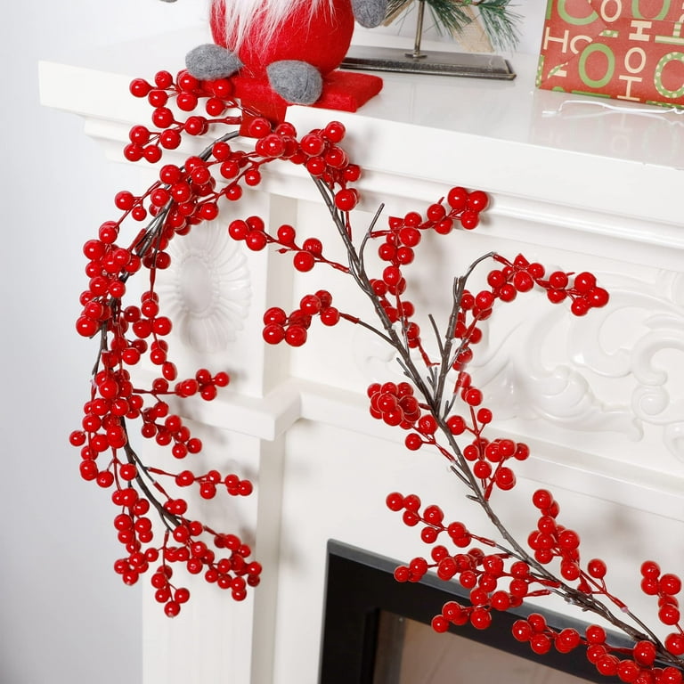 Christmas Garland, Happiwiz Red Berry Garland 6.4 ft Flexible Artificial Christmas Holly Berry Vine, Winter Berry Garland for Mantle Xmas Tree Window