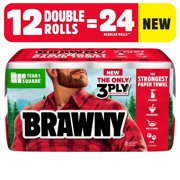Brawny Tear-a-Square 3-Ply Paper Towels, 12 Double Rolls - 3 pack