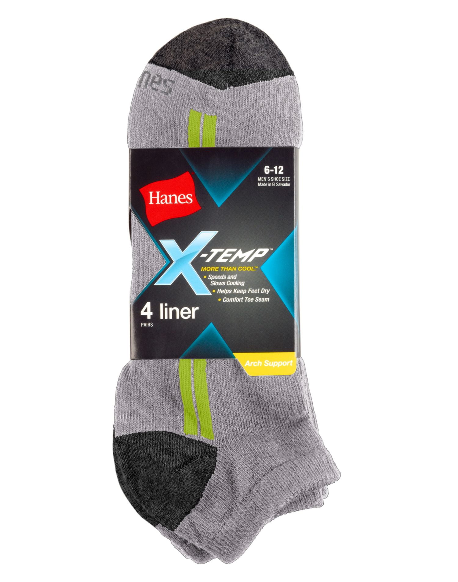 Hanes XTemp Men`s Arch Support Liner Socks, Shoe Size 612 Walmart