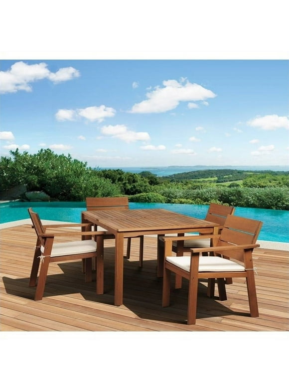 Amazonia Nelson 5-Piece Solid Wood 100% FSC Rectangular Patio Dining Set with Cushions