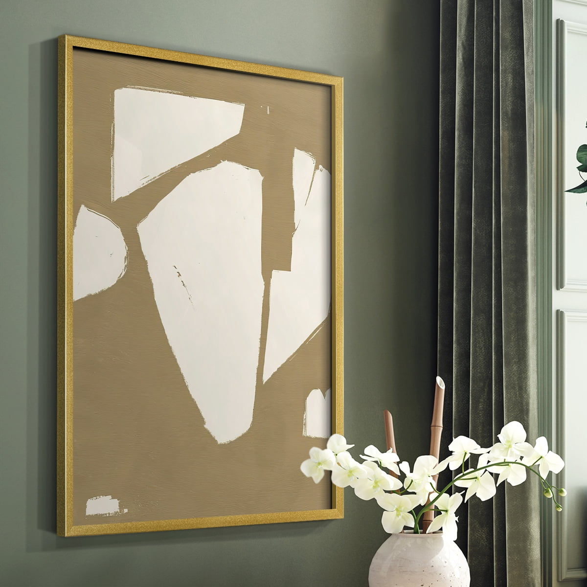 Chunky Abstract III Framed Print in Gold Solid Wood Framed Print No Nail Hanging