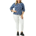 thumbnail image 2 of Agnes Orinda Women's Plus Size Long Sleeves Collarless Denim Jacket, 2 of 6