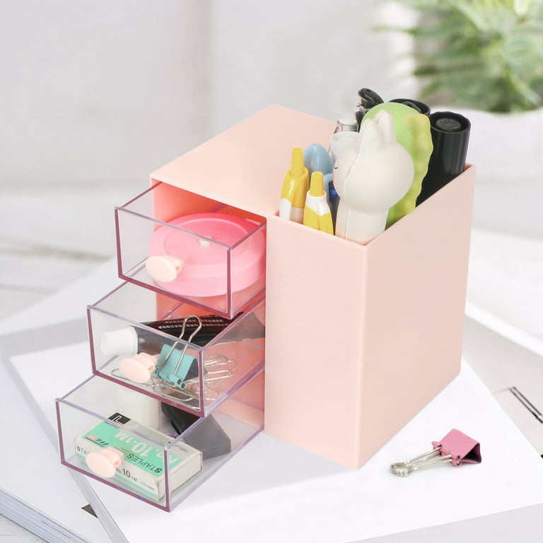  Toplive Desk Pencil Pen Holder, Office Desk Organizers Desktop  Storage Pen Organizers with 3 Independent Drawers Stationery Supplies for  Office,School,Home,Pink : Office Products