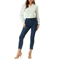 thumbnail image 2 of INSPIRE CHIC Women's Long Sleeve Lace Trim V Neck Button Up Floral Blouse Light Blue XS, 2 of 5