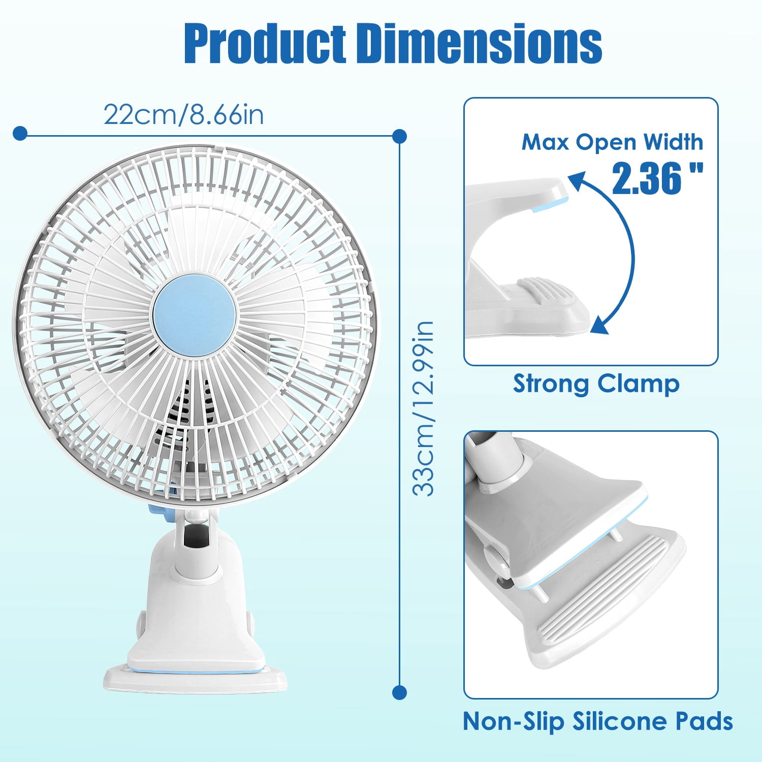 Portable Clip Fan with 2 Speeds, 90° Oscillating Quiet Cooling Fan, Desk Clip Hang 3 Ways for Office Bedroom Speeds Low Noise Small Fan, Wall Hanging Clip on Fan for Daily Use