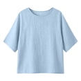 thumbnail image 6 of Aboser 3/4 Sleeve Cotton Linen Tops for Women Classic Fit Plain Shirts Casual Round Neck Blouse Breathable Soft T Shirt for Ladies Fall Clothes, 6 of 6
