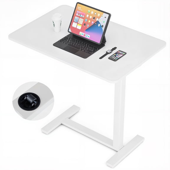 ZUNMOS Mobile Standing Portable Rolling Desk & Overbed Laptop Height Adjustable Work Table with Hidden Casters for Home Office, White