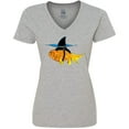 thumbnail image 3 of Inktastic Funny Goldfish with Shark Fin Women's V-Neck T-Shirt, 3 of 5