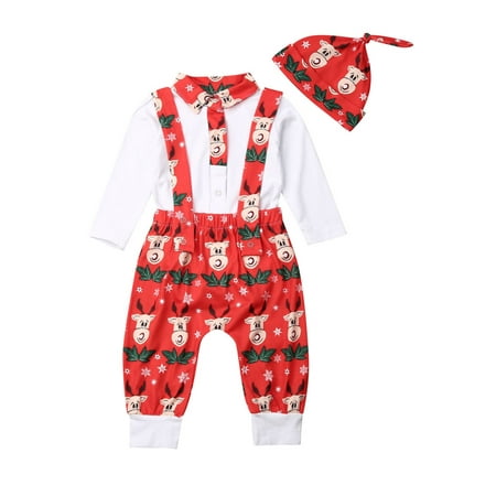 

LisenraIn Newborn Baby Christmas Outfits Romper Top Pants Hat Cotton Clothes