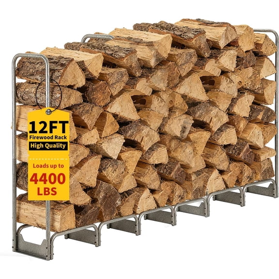 QinaQin 12FT Indoor/Outdoor Steel Firewood Rack,Heavy Duty Log Storage Organizer with 600D Waterproof Oxford Cover for Patio,Backyard,Black