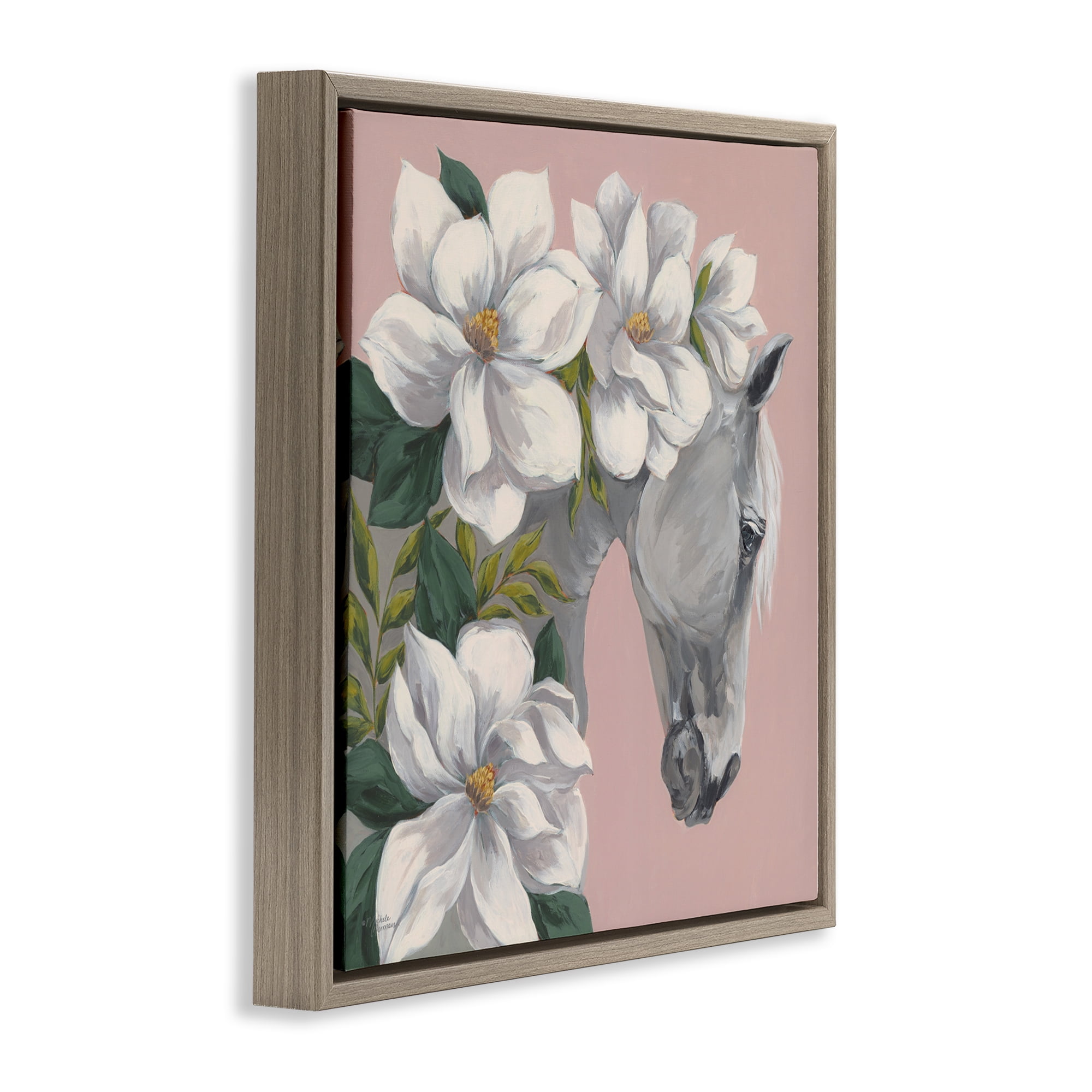 Stupell Industries Sweet Maggie Floral Horse Brown Framed Floater Canvas Wall Art, design by Michele Norman