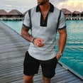thumbnail image 3 of PEASKJP Men's Polo Shirt and Shorts Set Summer Outfits Fashion Casual Short Sleeve Polo Suit for Men 2 Piece Short Set (Grey,L), 3 of 7