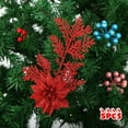 thumbnail image 1 of 5Pcs Christmas Poinsettia Glitter Flower Pine Branches Tree Hanging Party Decor, 1 of 6