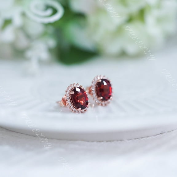 Genuine Garnet Stud Earrings, Garnet Earrings, Natural Red Garnet Earrings, January Birthstone Stud Earrings