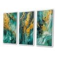thumbnail image 3 of Designart "Golden Turquoise Breakers Abstract Waves V" Abstract Shapes Framed Wall Art Set Of 3 - Gold Transitional Frame Canvas Set For Living Room Decor, 3 of 6