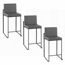Set of 3 - 26" Contemporary Black Steel & Grey Faux Leather High Back Counter Stools by LumiSource