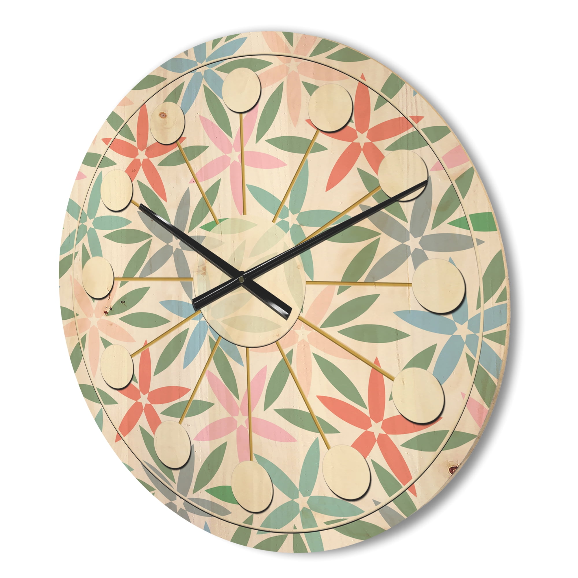 Designart 'Abstract Retro Flower Design III' Mid-Century Modern Wood Wall Clock