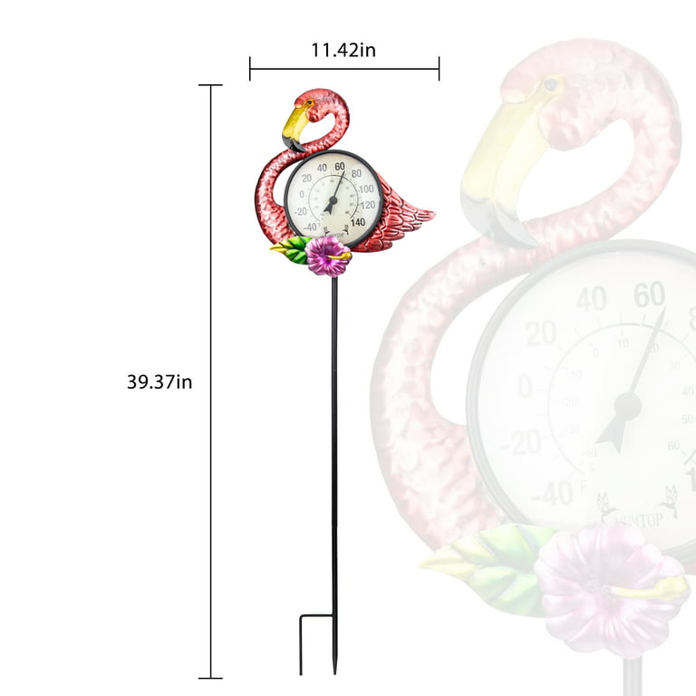Outdoor Thermometer - 39 Inch Metal Flamingo Garden Stake Outside  Thermometer for Patio, Yard and Garden