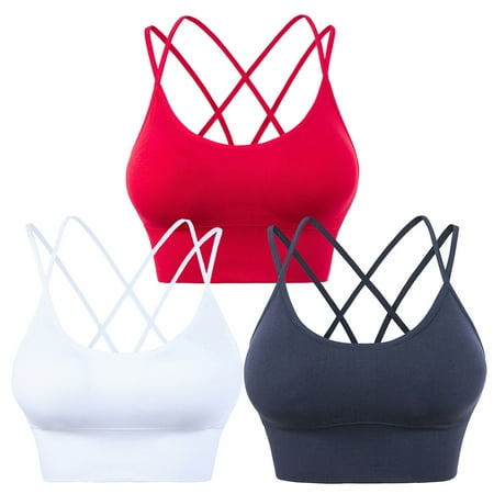 

Qcmgmg Women s Comfort Support Cami Bralette Strappy Criss Cross Yoga Bras Plus Size 3 Pack M