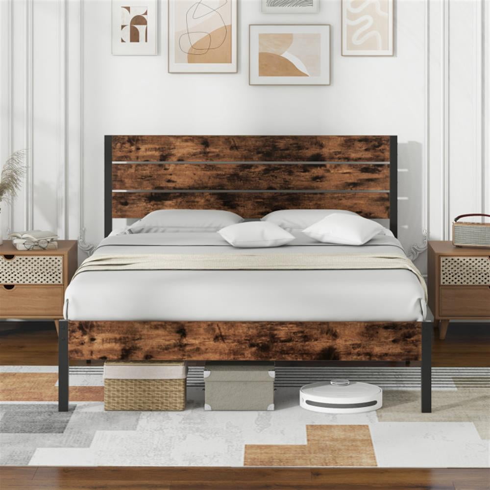 Topcobe Full/King/Queen/Twin Size Bed Frame with High Headboard and Mute Bar, Platform Bed Frame, Indoor Furniture for Bedroom-Queen Size