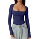thumbnail image 1 of Camiseta sexy de cuello cuadrado y manga larga - Abrigo de otoño para chicas guapas, tejido suave y elástico, diseño a juego, adecuado para ocasiones informales, 1 of 5