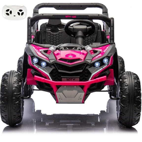 iRerts 2 Seater Ride on Car, 24V Powered Ride on Toys UTV with Remote Control, LED Lights, Bluetooth Music, 3 Speeds, Storage Space, Electric Vehicle for Kids Boys Girls Ages 3-8 Gifts, Pink