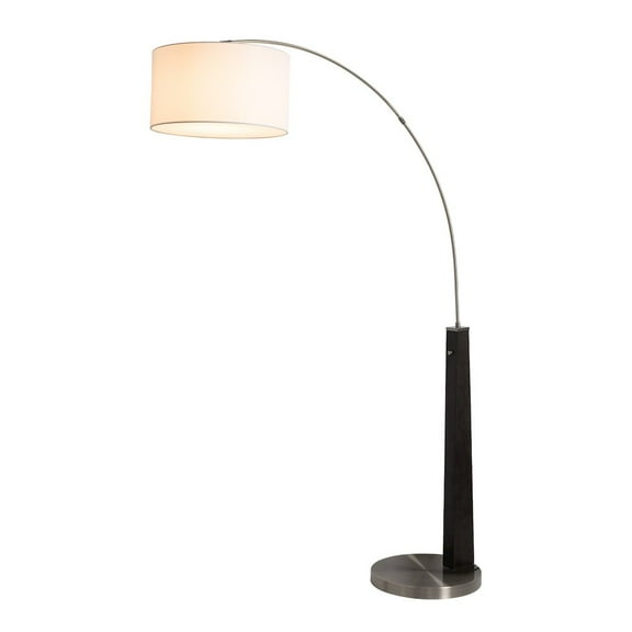 NOVA OF CALIFORNIA 1 Light Arc Floor Lamp,Black Wood Finish, Satin Nickel, White Cotton-Linen Shade