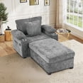 thumbnail image 3 of FFH Lounge Chair with Ottoman, Accent Armchair Chenille Single Sofa with USB, Cup Holders and Storage, Light Gray, 3 of 13