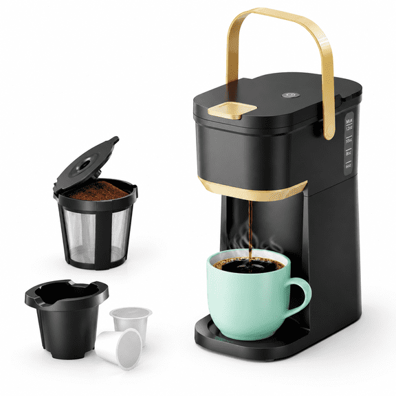 Mini Single Serve Coffee Maker For K Cups And Grounds With Handle