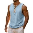 thumbnail image 5 of Namayuj Mens Cotton Linen Blend Sleeveless Henley Tank Tops Button Neck Trimmed Hem Tops Lightweight Breathable Casual Summer Beach Wear Light Blue XXL, 5 of 8