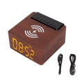 thumbnail image 1 of Reloj despertador de madera, altavoz inalámbrico, altavoz multifunción, compatible con tarjeta de memoria Bluetooth, USB, AUX, FM, marrón oscuro, 1 of 14