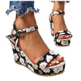 thumbnail image 3 of Bmisegm Women's Summer Fashion Butterfly Flower Print Sandals Fish Mouth Open Toe Thick Bottom Slope Heel Sandals Sandals Women Summer Black 8.5, 3 of 9