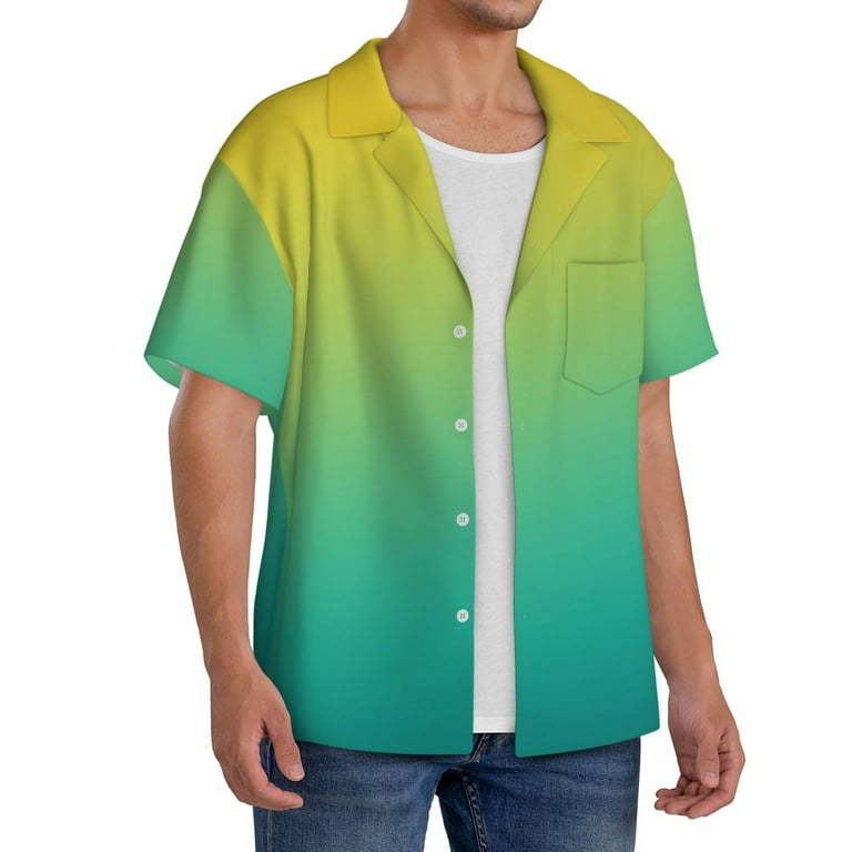 Yiaed Teal To Yellow Gradient Print Mens Casual Wrinkle Free