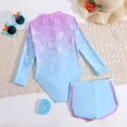 thumbnail image 6 of ZHOGXU Kids Girls Two Piece Swimwear Long Sleeved Floral Print Zipper Top And Shorts Comfortable Sun Protective Beachwear Outfits For Pool Beach,Sky Blue,5-6 Years, 6 of 6