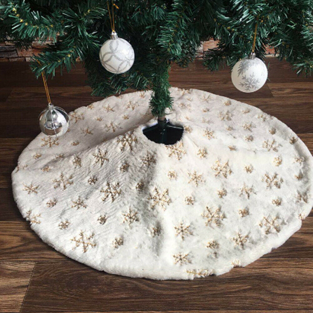 78/90/122CM White Christmas Tree Skirt Stand Apron Ornaments Party Home Decor 