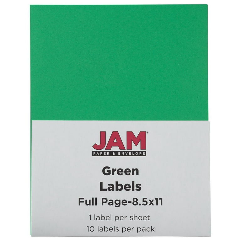 Jam Paper Full Page Labels - 8.5 x 11 Sticker Paper - Green - 10/Pack
