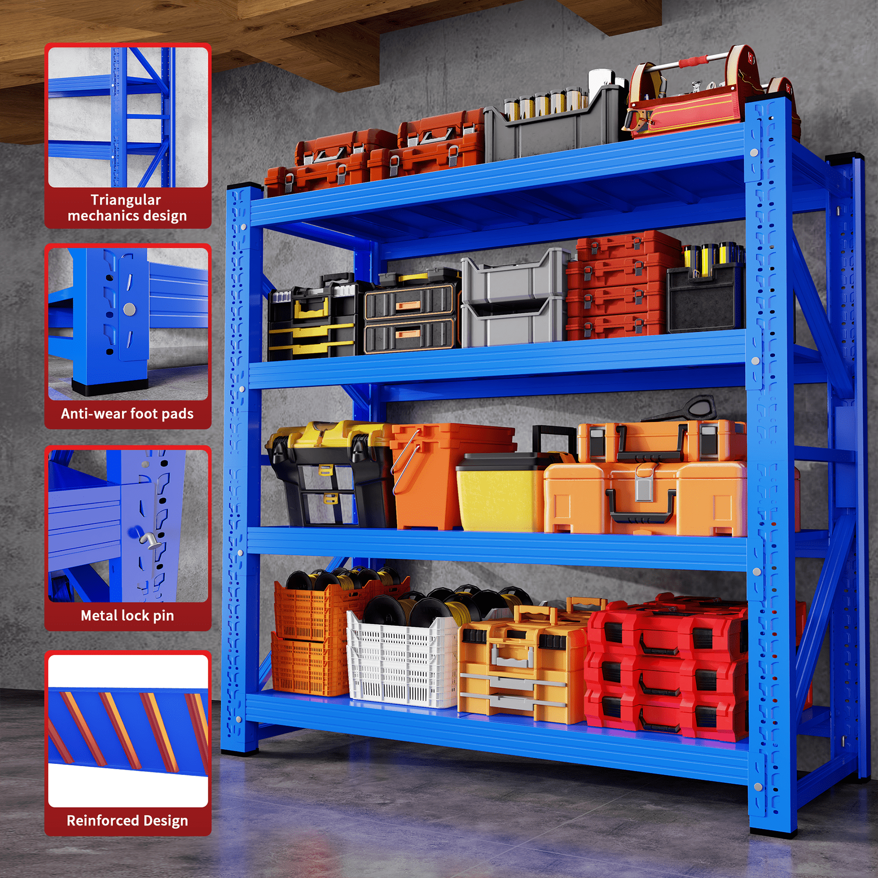 47" W Garage Shelving 3000LBS Garage Shelving Heavy Duty 4-Tier Metal Storage Shelves Adjustable Shelf Unit for Basement Warehouse 47.3" W x 23.7" D x 78.7" H Blue