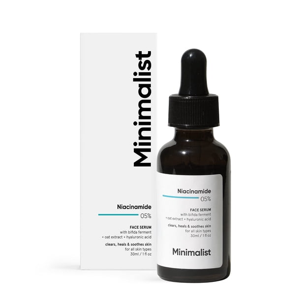 Sérum facial minimalista con niacinamida al 5% con ácido hialurónico, 30 ml