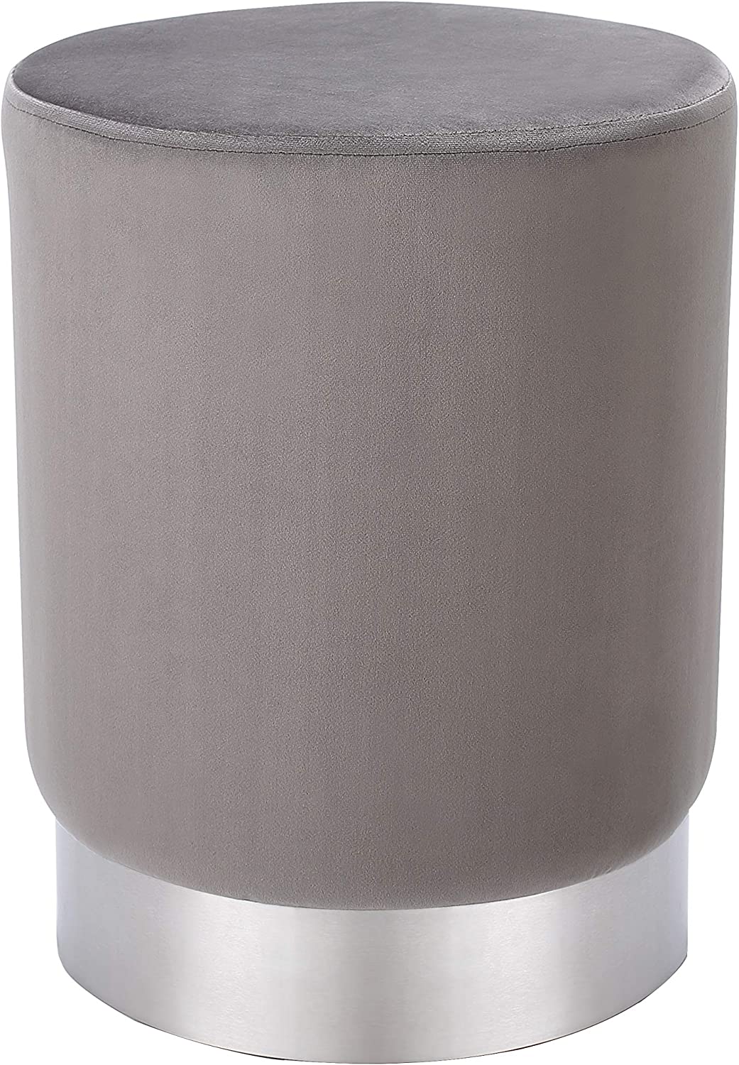 Round Grey Velvet Ottoman Foot Stool Soft Compact Padded Vanity Stool